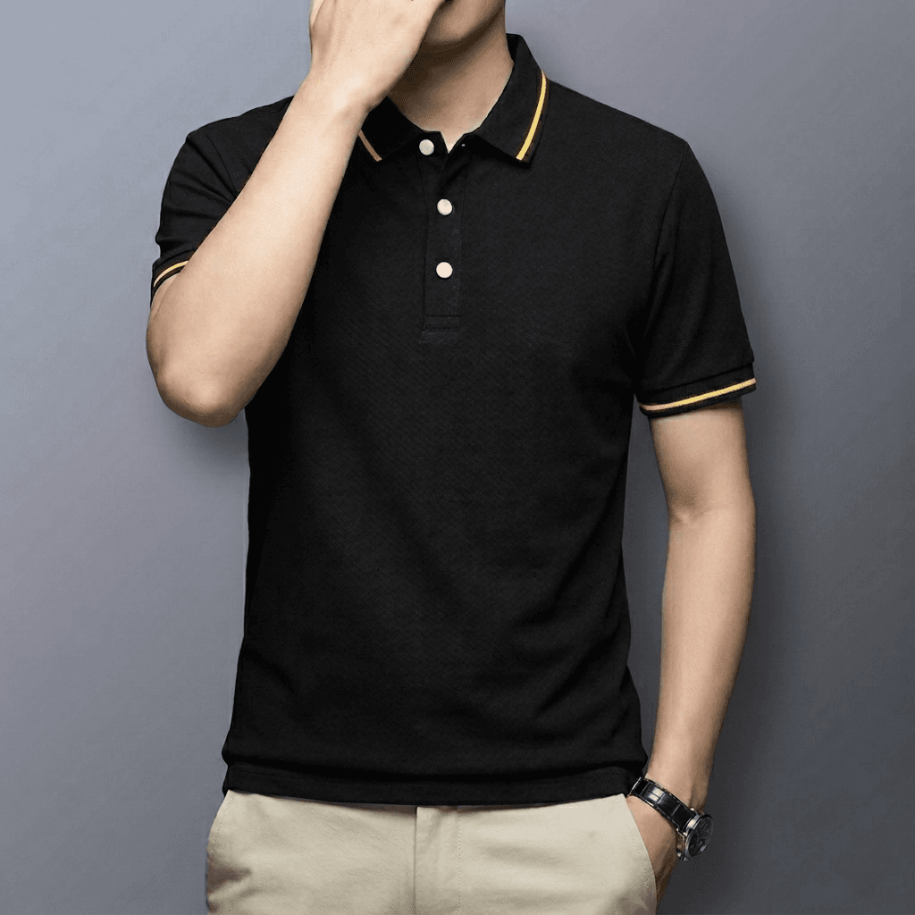 Premium Black Polo T-Shirt with yellow Stripe Detail | Modern Cotton Polo